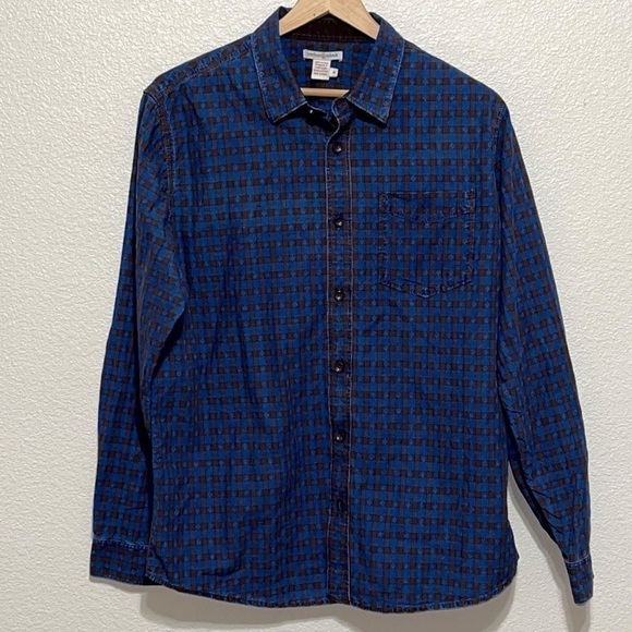 Carbon 2 Cobalt Blue Brown Plaid Pattern Long Sleeve Shirt Size M - Picture 2 of 10